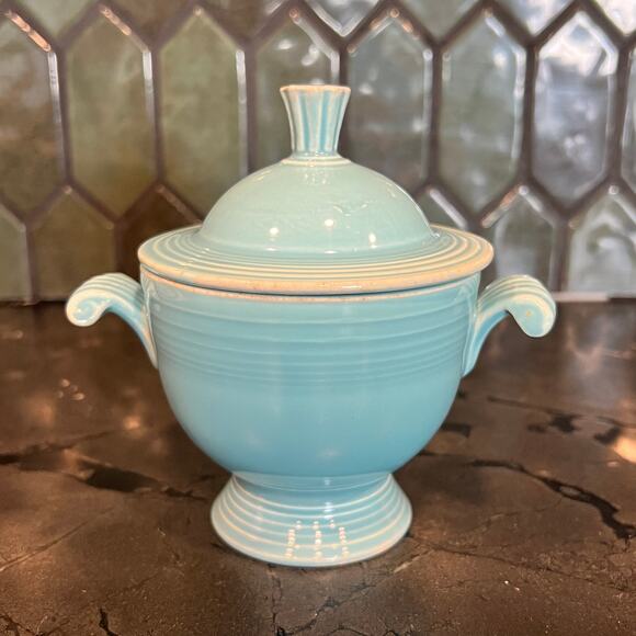 Vintage Fiesta Turquoise Blue Sugar Bowl with Lid Homer Laughlin - Picture 1 of 7